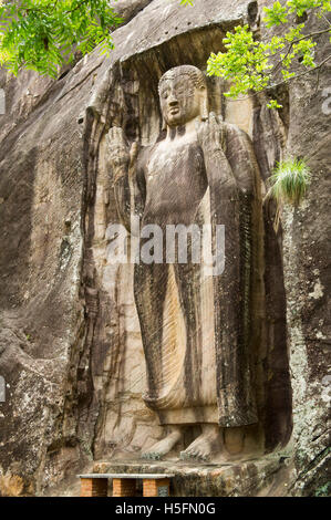 Sasseruwa Buddha-Statue in Abhaya Mudra (haben keine Angst vor dem darstellen), Rasvehera Wald Kloster, Sasseruwa, Sri Lanka Stockfoto