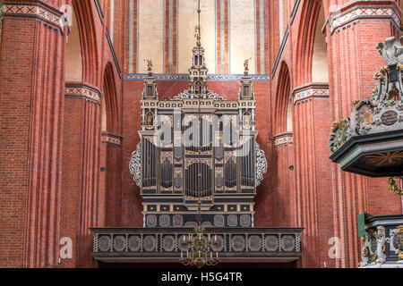 St. Nikolaus Kirche Orgel, Hansestadt Wismar, Mecklenburg-Vorpommern, Deutschland Stockfoto