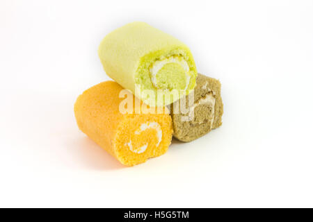 Satz von Brötchen Marmelade grün Orange und braun isoliert auf weiss Stockfoto