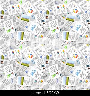 Typische Office-Dokumente mit Grafiken und Diagrammen im flachen Design-Stil, chaotischen nahtlose Muster Stock Vektor