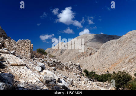 Die Wüstung oder Chorio, Chalki Insel in der Nähe von Rhodos, Dodekanes, Griechenland. Stockfoto