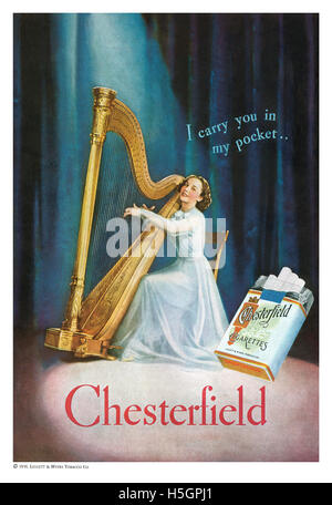 1936-USA Werbung für Chesterfield Zigaretten Stockfoto