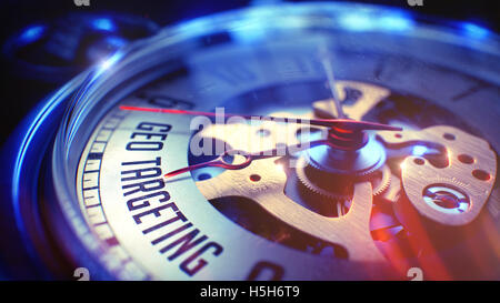 Geo-Targeting - Phrase auf Taschenuhr. 3D Illustration. Stockfoto