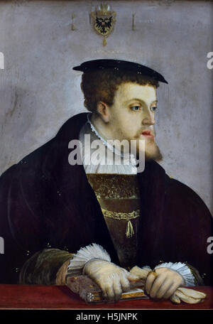 Kaiser Karl v. (1500-1558) 1532 Christoph Amberger 1500-1561 Deutsch Deutschland (Charles V spanischen Reiches 1516 Heiligen Römischen Reiches 1519 habsburgischen Niederlande von 1506. Er trat freiwillig aus diesen und anderen Positionen durch eine Reihe von Liebe zwischen 1554 und 1556.  ) Stockfoto