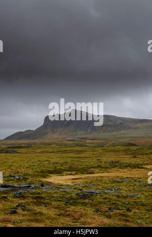 Moos bedeckte Berge auf die Snaefellsnes Halbinsel, Island Stockfoto