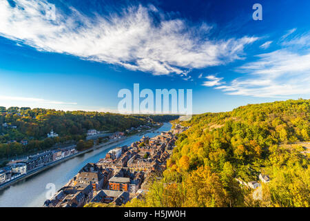 Luftbild von Dinant, Belgien und Maas Stockfoto