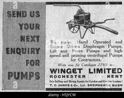 Vintage Werbung für Pumpen vom 20. Dezember 1935 die Illustrated Carpenter und Builder Magazin Stockfoto