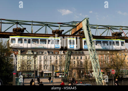 Schwebebahn, suspendiert Monorail, Wuppertal, Bergisches Land Bereich, North Rhine-Westphalia Stockfoto