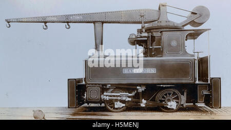 Diese Kranlokomotive, die am 30. März 1909 in Newcastle upon Tyne gebaut wurde, wurde von Hawthorn Leslie im Werk Forth Banks hergestellt. Es repräsentiert die Entwicklung von Ingenieuren und Lokomotiven im frühen 20. Jahrhundert in Großbritannien. Stockfoto