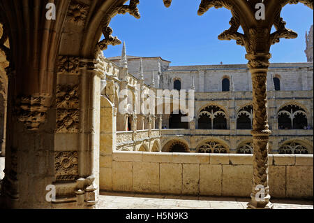 Der Kreuzgang, Hieronymus-Kloster, Hieronymus-Kloster, die Kirche Santa Maria de Belém, Belem, Lisboa, Lissabon, Portugal Stockfoto