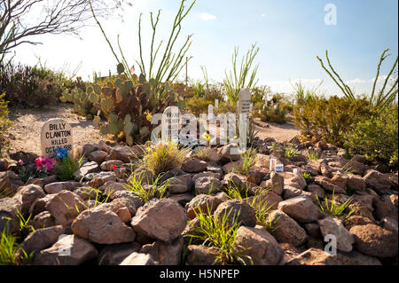 Tombstone, Arizona, die Grabstätte von Billy Clanton und die McLaury-Brüder. Niedergeschossen von Wyatt Earp am OK Corral. Stockfoto