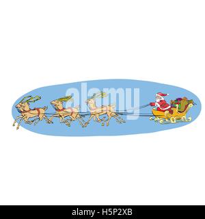 Rentier Schlitten trägt der Weihnachtsmann auf einem Schlitten. Weihnachten Stock Vektor