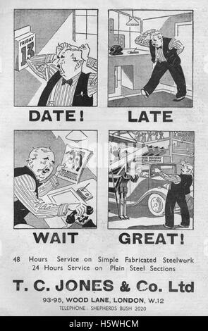 Vintage Cartoon Werbung für prompte Lieferung 20. Dezember 1935 die Illustrated Tischler und Builder Magazin Stockfoto