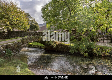 Eine alte Steinbrücke über den Beck bei Wasdale Head. Die Seenplatte Cumbria Nordwestengland. Stockfoto