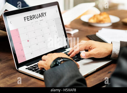 Monatskalender Februar wöchentlich Datum Konzept Stockfoto