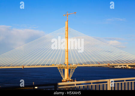 Die Bauarbeiten am neuen Firth of Forth Queensferry Crossing Straßenbrücke. Edinburgh, Schottland Stockfoto