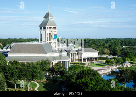 St. Saint Augustine Florida, World Golf Village, Wasser, See, Hall of Fame, Turm, Außenfassade, FL160802003 Stockfoto