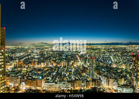 Verschneiten Tokio und Mt.Fuji, Blick vom Shinjuku, Tokyo, Japan Stockfoto