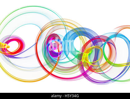 Urlaub Glas transparent Rainbow Spirale und Kreise über weißen abstrakten Hintergrund gebogen. horizontale Illustration Stockfoto