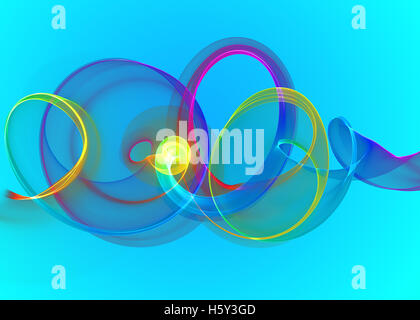 Urlaub Glas transparent Rainbow Spirale und Kreise über Cyan blue Abstract Background gebogen. horizontale Darstellung. Stockfoto