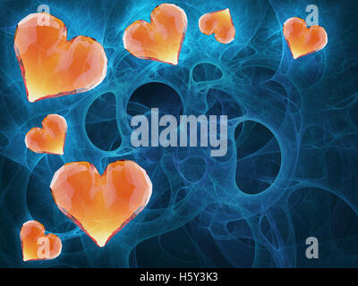 Roten Edelstein Herzen isoliert auf dunklem Hintergrund. Geometrische zerknitterten dreieckigen low-Poly Style Grafik 3d Render-Illustration. Raster polygonalen Design für Ihr Unternehmen Stockfoto