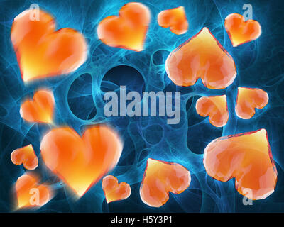 Roten Edelstein Herzen isoliert auf dunklem Hintergrund. Geometrische zerknitterten dreieckigen low-Poly Style Grafik 3d Render-Illustration. Raster polygonalen Design für Ihr Unternehmen Stockfoto