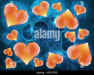 Roten Edelstein Herzen isoliert auf dunklem Hintergrund. Geometrische zerknitterten dreieckigen low-Poly Style Grafik 3d Render-Illustration. Raster polygonalen Design für Ihr Unternehmen Stockfoto