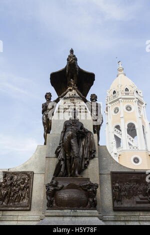 Panama City, Panama - Juni 08: Statue von Simon Bolivar im Abschnitt "Casco Viejo" der Stadt. 8. Juni 2016, Panama City, Panama. Stockfoto