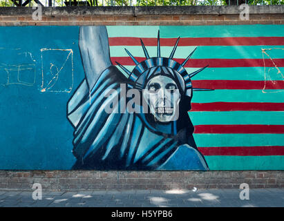 Anti-amerikanische Propaganda Wandbild in Teheran, Iran Stockfoto