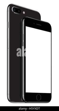 Vektor-Illustration der Jet Black iPhone 7 Plus und iPhone 7 auf weißem Hintergrund. Geräte, leeren Bildschirm angezeigt. Stock Vektor