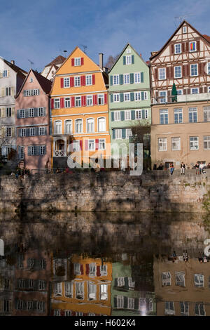 Häuser am Fluss Neckar vor, Neckars, Tübingen, Baden-Württemberg Stockfoto