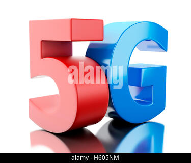 3D Renderer Bild. 5G Funktechnologie Zeichen. Mobilfunk-Konzept. Isolierten weißen Hintergrund Stockfoto