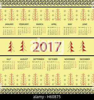 Kalender 2017 Jahr Vintage dekorative Elemente. Stock Vektor