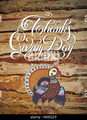 Thanks Giving Day dekorative Grußkarte mit der Türkei und handw Stock Vektor