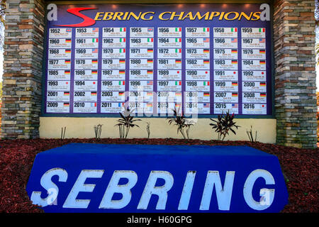Wand der Gewinner seit 1962 auf dem Sebring International Raceway in Florida Stockfoto
