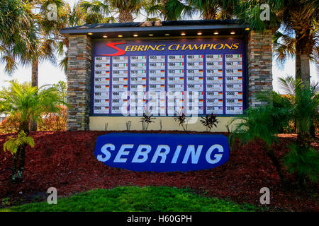 Wand der Gewinner seit 1962 auf dem Sebring International Raceway in Florida Stockfoto