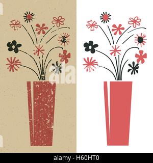 Vintage Illustration Blumenstrauß in rot und schwarz, Grunge und Ebene Stock Vektor