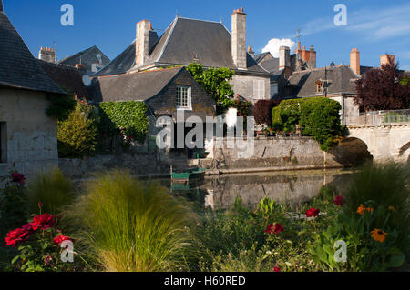 Wunderschöne Landschaft bei Sonnenuntergang Azay le Rideau, Loiretal, Frankreich. Stockfoto