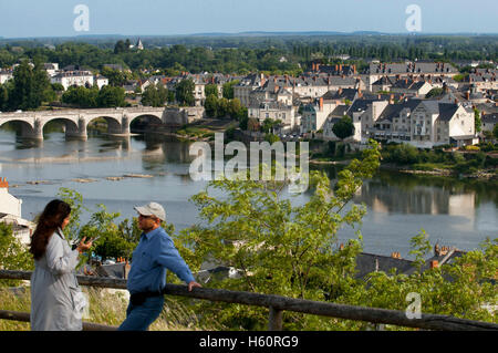 Loire und Cessart Brücke bei Saumur, Gemeinde im Département Maine-et-Loire, Region Pays De La Loire in Westfrankreich Stockfoto