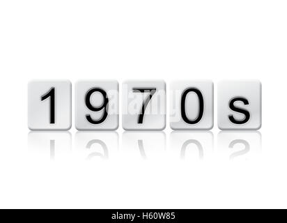 Das Wort "der 1970er Jahre in Fliese Buchstaben auf einem weißen Hintergrund isoliert geschrieben. Stockfoto