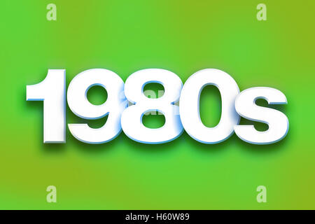 Das Wort "der 1980er Jahre auf einem farbigen Hintergrund Konzept und Design in weiß 3D Buchstaben geschrieben. Stockfoto