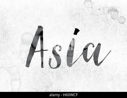 Das Wort "Asien" Konzept und Thema gemalt in Aquarell Tinte auf einem weißen Papier.