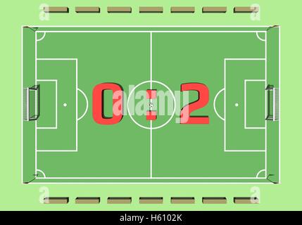 Cartoon-Fußballfeld aus Draufsicht. 3D-Rendering Stockfoto
