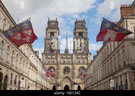 Rue Jeanne d ' Arc und Saint-Croix Cathedral, Orléans, Frankreich. Stockfoto