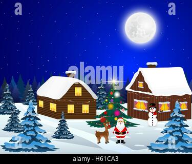 Weihnachtsmann mit Rentier und einen Schneemann Stock Vektor