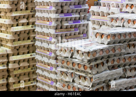 Bio Käfig frei Eiern auf Verkauf in Harris Farm Märkte Supermarkt Laden Geschäft in Manly Beach, Sydney, Australien Stockfoto