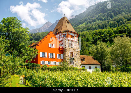 Rotes Haus in Liechtenstein Stockfoto