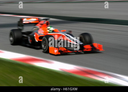 Motorsport, Lucas di Grassi, BH, im Virgin VR-01 Rennwagen, Formel-1-Tests auf dem Circuit de Catalunya Rennen verfolgen in Stockfoto