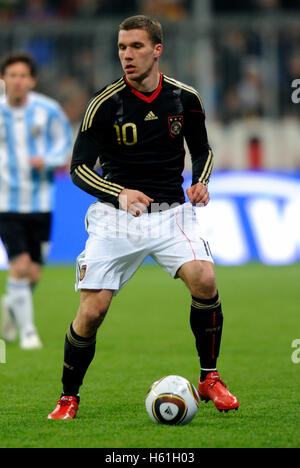 Lukas Podolski, Fußballspiel Deutschland vs. Argentinien 0:1 in der Allianz-Arena, München, Bayern Stockfoto