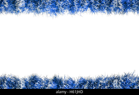 Nahtlose Weihnachten blau Flitter Silberrahmen. Isoliert auf weißem Hintergrund. Stockfoto